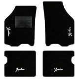 QUEMAR Tappetini Auto compatibili con Lancia Ypsilon 3 porte 2003-2011/ Kit Tappeti Moquette e Gomma su Misura (Set 2 Anteriori + 2 Poster.)/ Ricami e Colori Personalizzati (Bordo Nero, 4 Ricami)
