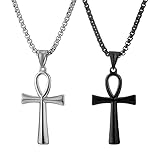 JKJF 2 collane con ciondolo a croce copta Ankh antico egiziano religioso con ciondolo a forma di croce in acciaio inox, collana con ciondolo gotico, punk, rock, hip hop, da uomo, nero argento