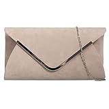 fi9® Pochette in camoscio tinta unita per matrimoni, serate, feste, borsa a mano, Nude, medium
