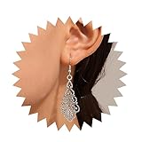 Inateannal Vintage Filigrana Silver Floral Orecchini - Tribal Ethnic Long Hollow Jewelry for Women and Girls