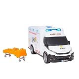 Dickie Toys - Ambulanza IVECO UME 18 cm, Ambulanza giocattolo, Luce e Suono, Ruota con Girata Libera, con Barella, Veicolo Giocattolo Bambini Ragazze a partire dai 3 anni (203713014SI5)