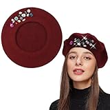 DOKRIN Cappelli e cappellini da donna,Cappello da donna autunno/inverno in lana rossa da pittore con strass