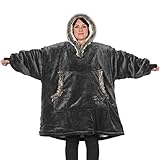 Snug Rug Grigio Eskimo Felpa con Cappuccio Oversize Sherpa Coperta, Super Morbida e Calda, Gigante Comoda Felpa in Pile Sherpa, Taglia Unica, Adulti Unisex Taglia Unica