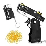 PSOWQ Pistola Giocattolo con Elastico Pieghevole 2 Pezzi con 120 Pezzi Elastici Morbidi Elastici Portachiavi in ​​Gomma Pieghevole in Metallo Lanciatore Pistola per Gioco di Tiro - Nero