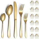 ReaNea Set di posate 60 pezzi per 12 persone con placcatura in titanio oro Include coltelli da tavola, cucchiai da tavola, forchette da tavola, cucchiaini da tè, forchetta da dessert