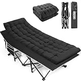 OVERMONT Lettino da Campeggio Brandina Pieghevole - Letto Pieghevole Portatile Singolo con Materasso - XL Caricabile Fino 250 kg - con Tasca Laterale per Esterni Viaggi Spiaggia Giardino Ufficio
