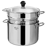 Lagostina Pastaiola In Acciaio Inox 18/10 + Coperchio In Vetro E Cestello Scolapasta, 4.0 - 5.99 litri, Argento, ‎27.99 x 27.99 x 22 cm, 2.5 Kg (Induzione Esclusa)