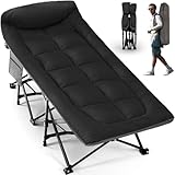 OVERMONT Lettino da Campeggio Brandina Pieghevole - Letto Portatile XL Caricabile Fino 250 kg - Letto Singolo Antiscivolo con Cuscino Borsa di Stoccaggio Borsa Trasporto per Camper Tende Viaggi Nero