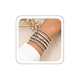 Wendalern Argento Perline Bracciali Set Impilare Cubo Perline Catena Bracciali Elastici Stringhe Rotonde Perline Bracciali Perline Palla Link Catena Bracciali A Mano Gioielli A Mano Per Le Donne