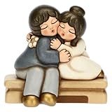 THUN, Bomboniera Matrimonio con Coppia di Sposini Uniti in un Abbraccio, Ceramica Decorata a Mano, Versione Grande, Linea Bomboniere, 11x6.5x10.3 cm h