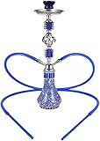 RMAN® Shisha Narghilè 55cm con 2 Tubo in Silicone Hookah Kit Completo Professinale in Alluminio Piccolo Pinze per Carbone, Blu