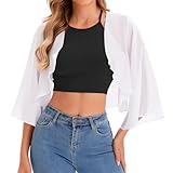 Kiiwah Bolero da Donna in Chiffon, Maniche a 3/4 Coprispalle Donna Elegante Giacchino Corto Cardigan Estivo per Festiva Party Vacanze (Bianco)