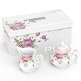 London Boutique Teiera grande brocca di latte zuccheriera ciotola tè pomeridiano set di teiere New Bone China Vintage Flora confezione regalo 1300 ml (brocca latte zuccheriero)