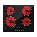 WEHIMO Piano Cottura in Vetroceramica 4 Fuochi, Piano Cottura Elettrico, 59cm, 6000W, 4 Zone di Cottura, 9 Livelli di Riscaldamento, Timer, Controllo Tocco, Sicurezza Bambini