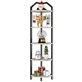 YMYNY Scaffale Angolare a 5 Livelli, Altezza 176CM Libreria, Porta Piante, Scaffale da Bagno, Struttura in Metallo, Libreria ad Angolo, per Soggiorno, Cucina, Grigio HBR006Y