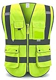 XIAKE Gilet antinfortunistici RV120528 Gilet riflettente di sicurezza ad alta visibilità con 8 tasche (Giallo fluorescente, XXL)