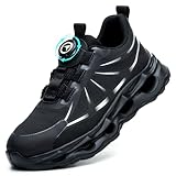 RASEARY Scarpe Antinfortunistiche Uomo Donna Antiscivolo Scarpe da Lavoro Leggere Scarpe da Cantiere con Punta in Acciaio Scarpe Sicurezza,Nero EU 44