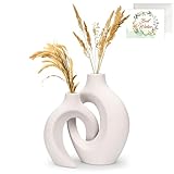 TAVADA Vaso in ceramica bianca, set con 2 vasi di erba della pampa, decorazione per vasi, moderno vaso decorativo in ceramica, stile boho, nordico, minimalismo, vaso opaco
