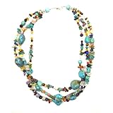 LE DEUCALION Collana con pietre vere multicolore su 3 file e perle in vero turchese. Chiusura con manette in argento 925, un gioiello colorato e unico. Idea regalo, Argento sterling Argento