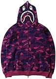 NIUVOO Felpa con cappuccio da uomo con stampa squalo mimetica, a maniche lunghe, per uomini e adolescenti, Viola, XL