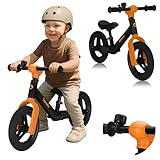 LIONELO Bicicletta Senza Pedali TONI Per Bambini da 18 mesi a 30kg Ruote in Gomma PU da 25cm Poggiapiedi Cestino Sella e Manubrio Regolabili Impugnatura Antiscivolo Leggero Campanello (Nero Arancione)