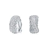Bridal Prom Criss Cross Twisted Row Pave Crystal Dome Mezzo Cerchio Clip Su Orecchini Non Forati Orecchie Argento Placcato Ottone