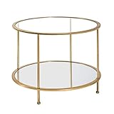 HAKU Möbel Tavolino oro, Metallo, vetro di sicurezza, specchio - Dim. A 45 cm x Ø 60 cm, Stile Art Deco