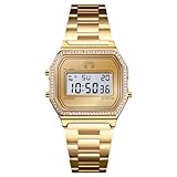 Orologio da donna. Orologi da donna Stile classico vintage, bordato da scintillanti pietre di zirconia. Originale orologio da polso da donna con movimento al quarzo di alta qualità. (Placcato oro)