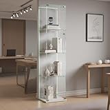 TIMORWTF Vetrina in vetro con striscia luminosa a LED, armadio EE vetrina moderna con 4 ripiani e porta, vetrina da parete per collezione, per camera da letto, soggiorno e sala da pranzo, 163 x 40 x