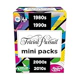 - Confezione multipla di mini Trivial Pursuit, con divertenti quiz per adulti e ragazzi dai 16 anni in su, con 4 mazzi di carte di 4 decenni (versione inglese)