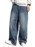 DFGIGT, Jeans Larghi da Uomo, Stile Hip Hop, a Gamba Larga, Stile Skater, Casual, vestibilità Larga, Pantaloni Lunghi Streetwear, L