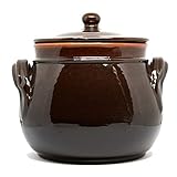Colì, Pentola Bombata in Terracotta con Coperchio, Pentola Artigianale, Marrone, Diametro 20 cm