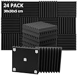 ROVSON Pannelli Fonoassorbenti 24 Pezzi Pannelli Insonorizzanti, 30×30×5cm, Riducono il rumore interno, Pannello Acustico per Podcasting, Studi di Registrazione, Uffici, Home Studio, Inclusi Adesivi