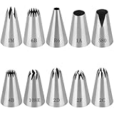 Bomtop Set di 10 Beccucci per Sac a Poche Grandi Professionali Beccuccio Grande Inox Bocchette Decorative Accessori per Decorare Cupcakes, Torte, Zeppole, Biscotti, Pasticceria