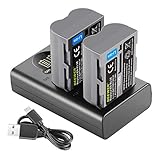 NEEWER Set di Batteria e Caricabatterie di Ricambio per EN-EL3e, 2 Pack Batterie da 2100mAh e Caricatore USB a Doppio Canale, Compatibile con Nikon D50 D70 D70s D80 D90 D100 D200 D300 D300s D700