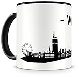 Samunshi® - Tazza da caffè con skyline di Vienna, altezza: 95 mm, diametro: 82 mm, colore: Nero
