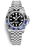 Pagani Design GMT Orologio da Uomo Orologio Meccanico Automatico Acciaio Inossidabile Impermeabile 100M, Data, Luminoso, Lunetta in Ceramica, Vetro Zaffiro Orologi da Polso (5 Nero Blu)