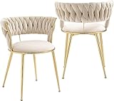 SUPPNEED Set di 2 sedie da pranzo in velluto, sedie cucina con schienale intrecciato e gambe in metallo dorato, sedia imbottite per sala da pranzo, soggiorno, cucina