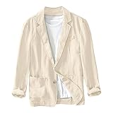 Gefomuofe Lino da uomo casual slim fit tuta estiva spiaggia vintage matrimonio giacca da uomo estiva giacca da uomo in lino leggera giacca sportiva da uomo estate grandi taglie, beige., XXXL
