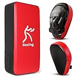 Odoland Pugilato Kit 2 in 1 per Bambini e Adulti, Include Guanti da Passata da Boxe, Pad da Boxe e Taewondo, Set per Kickboxing, Karate, Muay Thai, MMA Training, Rosso