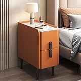 LIUWOPA Comodino Moderno in Similpelle con Piano in Marmo, Comodino Stretto, tavolino Laterale di Lusso con 2 cassetti e Gambe in Metallo, mobiletto portaoggetti per camere da Letto, Arancione