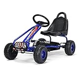 RELAX4LIFE Go Kart a Pedali per Bambini, Karting con 4 Ruote Antiurto e Freno a Mano, 2 Pedali Antiscivolo con Volante, Sedia Ergonomica e Posizione Regolabile (Blu)