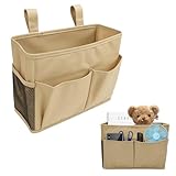 kelav Porta Oggetti da Appendere Multiuso con 5 Tasche Regolabili,Tasca per Letto Organizer,Organizer Fasciatoio,30x11x20cm,per Letto Universitario,Ospedaliero e Bambini(Beige)