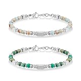 OPIURVY 2 pezzi braccialetti con perline, bracciale da donna in pietra naturale boema, bracciale in acciaio, bracciale donna, regali di compleanno, è un ottimo regalo per mamme e insegnanti.