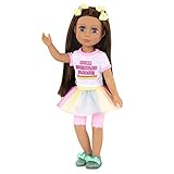 Glitter Girls Bambole 36 cm Poseable Fashion KIKA - Capelli castani e occhi blu - Vestito gelato, gonna arcobaleno e 2 fiocchi - Giocattoli, vestiti e accessori per bambini dai 3 anni in su, Rosa