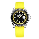 ADDIESDIVE Orologio analogico al quarzo da uomo orologio subacqueo BGW9 luminoso 200 m impermeabile con elastico, nero/giallo, Classico