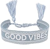 Selfmade Jewelry Bracciale da donna in tessuto bohémien, regalo per la festa della mamma, Natale, piccoli regali da donna, Größenverstellbar, tessuto, azzurro, Believe