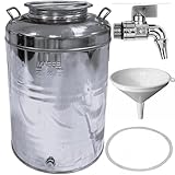 Pinto FERRAMENTA Bidone Fusto Contenitore Olio Vino Ziro in Acciaio Inox Tanica con Rubinetto Imbuto e Guarnizione in Omaggio Made in Italy (20 Litri)