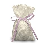 Crociedelizie, Stock 40 sacchetti bomboniere portaconfetti segnaposto in tela aida ecrù rifinitura in pizzo sangallo da ricamare a punto croce