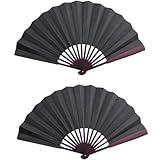 Cyrank Ventaglio Pieghevole, 2 Pezzi Grande ventaglio Pieghevole in Tessuto Ventagli Pieghevoli a Mano Ventagli tenuti in Mano Cinesi per Eventi di Spettacolo Danza Artigianale(Nero)